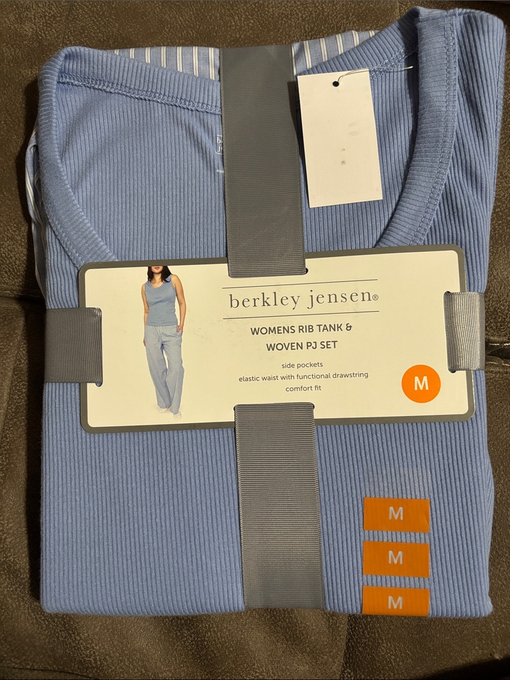 Berkley Jensen Women's Rib Tank & Woven PJ Set - Light Blue (M)